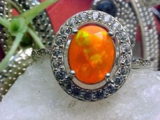 🔥100% MEXICAN FIRE OPAL RING AAA+++ 9X7mm & WHITE SAPPHIRE 925 SOLID SS SZ 9