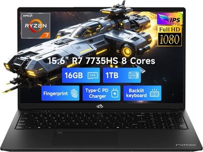 NIMO 15.6 IPS FHD Gaming-Laptop AMD 8 Cores Ryzen 7 7735HS 16GB DDR5 RAM 1TB SSD