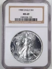 1988 1oz Silver American Eagle MS69 NGC 1985208-120