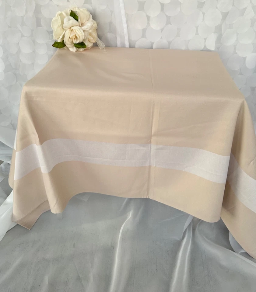 FRETTE 1860 SQUARE Ecru DAMASK Tablecloth Modern contemporary Bordered 60” ITALY - Image 3 of 4