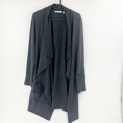   SOFT SURROUNDINGS GREY WATERFALL CARDIGAN WITH BLACK EMBELLISHMENT SIZE SMALL