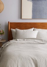 New Quince European Linen Duvet Cover Full/Queen Grey/White Stripe