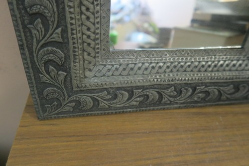 Lahore Pakistan Handmade Tooled Embossed Niello Copper Wall Mirror 12" x 16" - Picture 3 of 8
