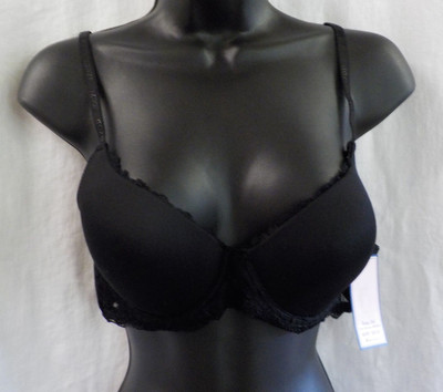 IZOD Bra C NWT Black Full Cover Lace Center Sides Underwire Polyester Spandex 