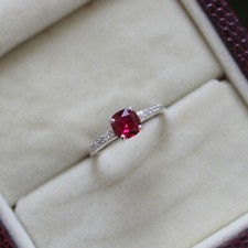 1.20Ct Cushion Lab-created Ruby Solitaire Engagement Ring 925 Sterling Silver