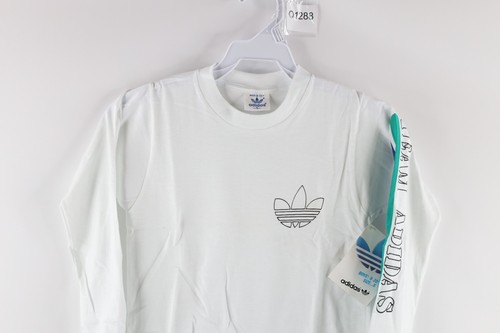 NOS Vtg 80s Adidas Boys Small Spell Out Trefoil Long Sleeve T-Shirt White USA - Picture 2 of 9