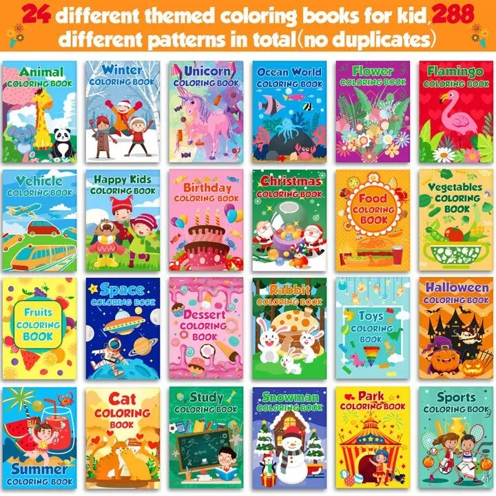 24Pack Small Coloring Books for Kids Ages 4-8, 8-12, Bulk Coloring Books  for
