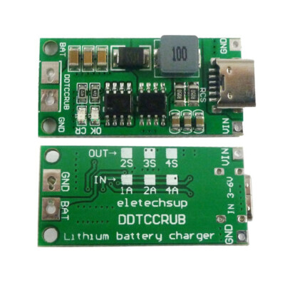 2S 3S 4S Type-C 1-4A Boost Li-ion Battery Charger DC3-6V to 8.4/12.6/16.8V