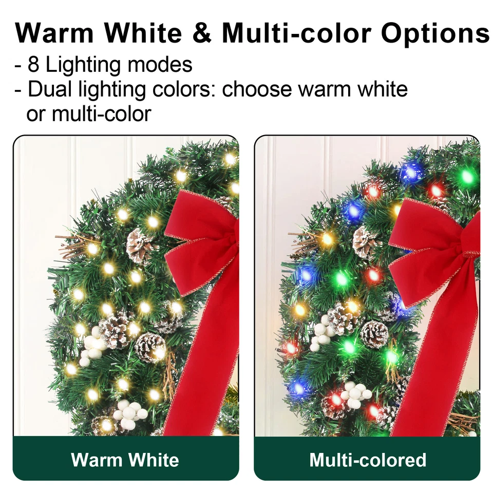 24" Waterproof Battery Operated Christmas Wreath with 50 Lights & Timer & Remote - Image 3 of 4
