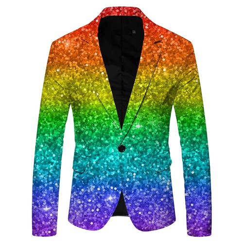 Traje Chaqueta Para Hombres Estampado en 3D Lentejuelas Moda Solapa Abotonada Fiesta Blazer Traje-Top - Imagen 9 de 26