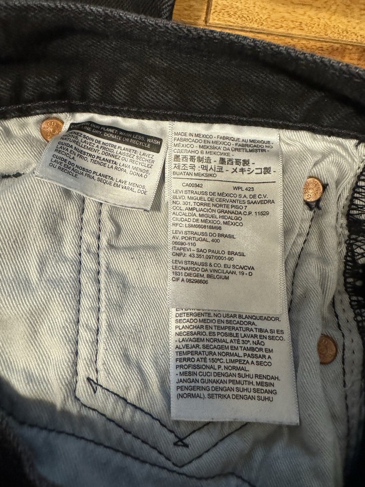 Levis Premium 501 ‘93 Jeans Mens 32x30 Straight Black Leather Patch Big