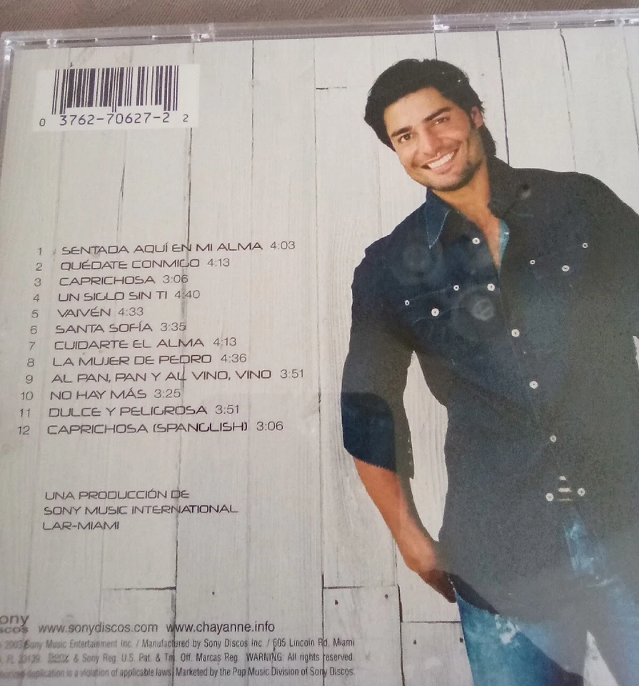 CHAYANNE CD SINCERO 2003 SONY LATIN POP PUERTO RICO Foto 2 de 3