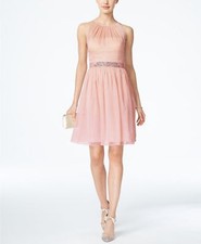 Adrianna Papell Women s Size12 Belted Chiffon Halter Party Dress Clothing Blush