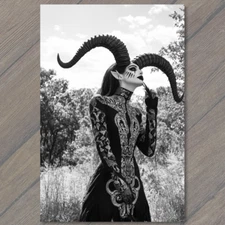 POSTCARD Woman Body Paint Horns Tribal Gothic Fantasy Nature Mystical Forest Art