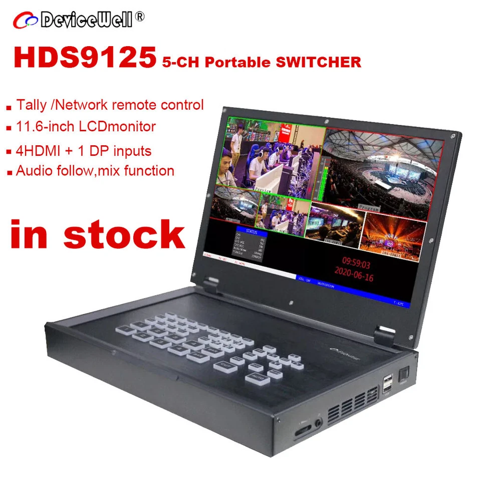 Devicewell HDS9125 5-Channel 4 HDMI +1 DP Video Switcher with 11.6" LCD Monitor - Image 2 of 4