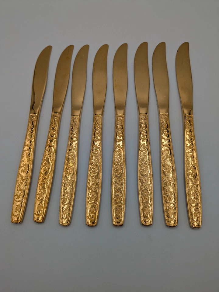 Cuchillos de cena American Golden Heritage cubiertos Golden Scroll 8" vintage Foto 3 de 4