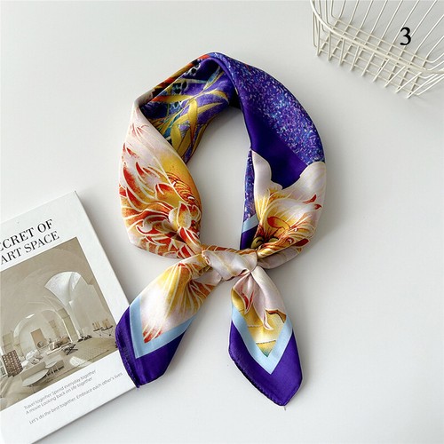 70x70cm Women Faux Silk Hair Scarf Bag Scarves Neck Square Bandana Neckerchief ^ - Picture 15 of 51