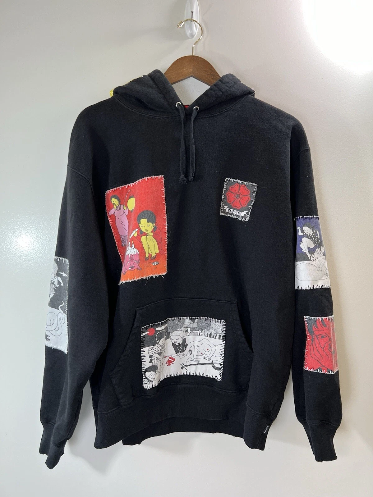 Sweat à capuche homme Supreme New York City patchwork taille M noir multicolore streetwear