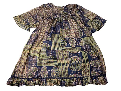 2 XS Nanette Lepore Dress Flowing Navy Olive Green Pink Layers Blue Beads - Picture 2 of 12