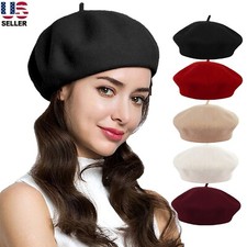 Women Vintage French Style Beret Hat Soft Wool Warm Beanie Cap Winter Autumn USA