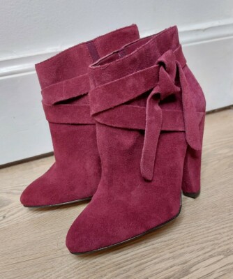 Nine West Gr. UK 3 US 5W Wildleder Mulberry Stiefeletten NEU hohe Riemchen 