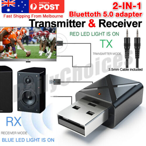 USB Bluetooth 5.0 Transmitter Receiver Stereo Audio Adapter AUX 3.5mm TV CAR PC