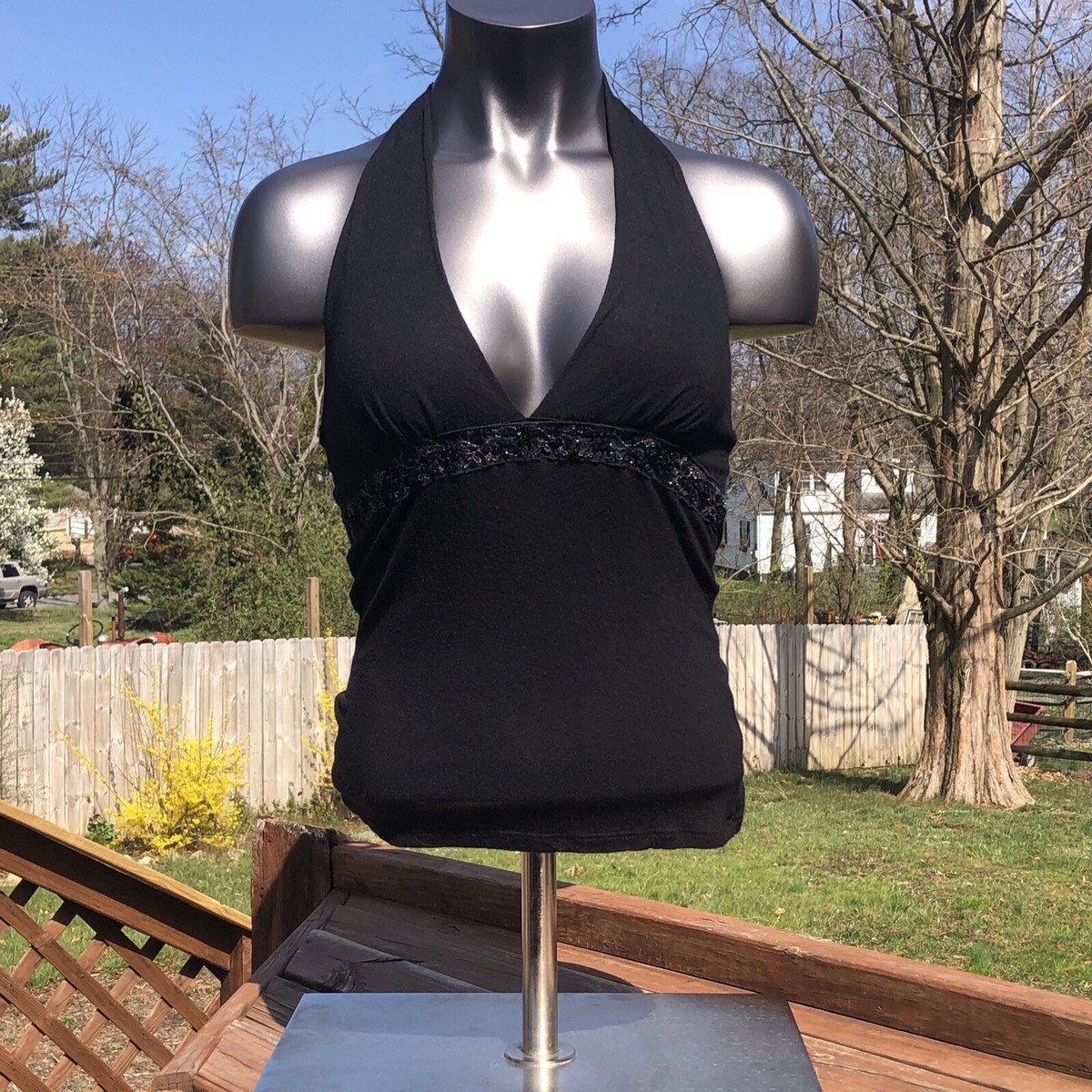 One Heart Clothing LA y2k Womens Juniors M Halter Black Sequin Sexy USA Tie Neck One Heart Clothing LA y2k Womens Juniors M Halter Black Sequin Sexy USA Tie Neck