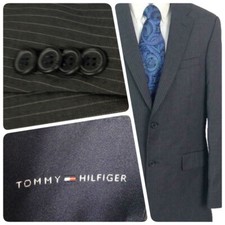 Tommy Hilfiger Men's Gray Pinstriped Blazer Sport Coat 40R 2 Button Wool 0059
