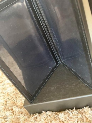 GUCCI Photo Frame Black Leather Foldable Rubber band with GG Monogram Case Italy - Picture 7 of 11