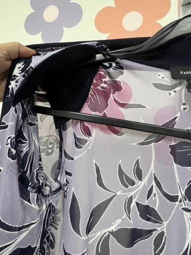 R&M Richards Mesh Open Jacket Women's 14 Navy/Lavender Floral Casual 3/4 Sleeve - Picture 5 of 8