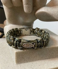 Paracord Bracelet - Camouflage - Metal Jesus Fish Bead - Cobra Weave Style
