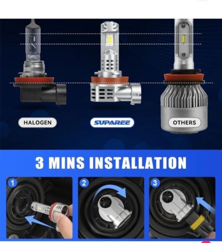 SUPAREE H11/H8 LED Bulbs with Diamond White 6500K for Fog Lights *BRAND NEW* - Picture 3 of 7