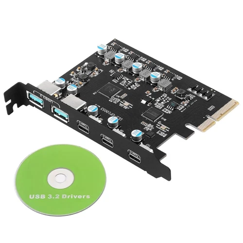 PCIe to USB 3.2 Gen 2 Adapter Card 20 Gbps 5 Ports 2*USB Type-A + 3*USB Type-C