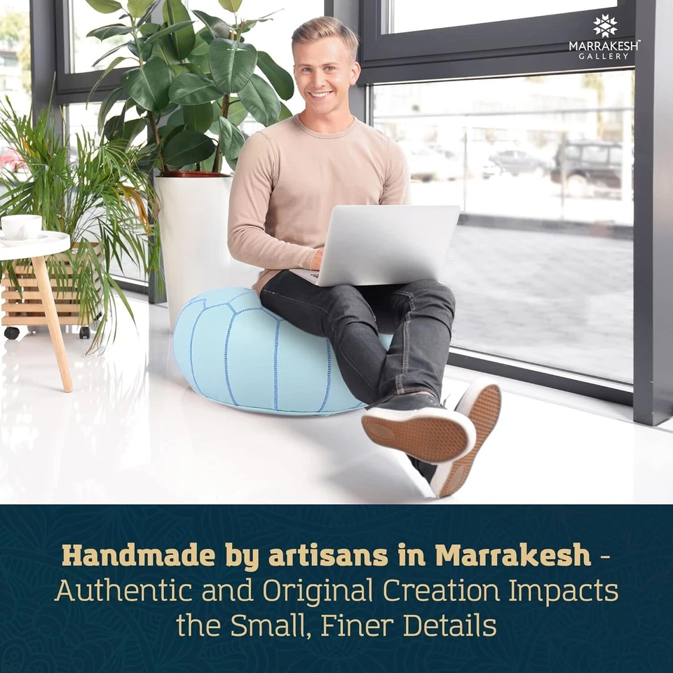 Marrakesh Gallery Genuine Leather Round Pouf Unstuffed - Moroccan Ottoman Footst - Image 3 of 4