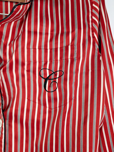 Chaps Red Stripe C Embroidery Pocket Lounge Pajamas Set Top Pants Medium - Picture 3 of 12