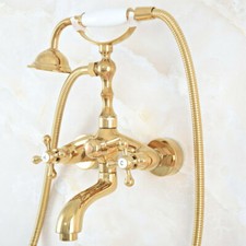 Gold Color Brass Wall Mounted Bathtub Faucet Mixer Tap with Hand Shower Spray