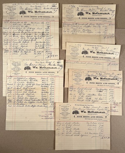 New York City NY: Six 1901-02 Billheads WM. McCLENAHAN BOOTS SHOES Dealer Mfgrs