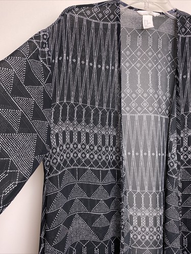 H&M Black White Geometric Sheer Open Front Short Sleeve Kimono Sleeve Sz XS - Picture 9 of 18