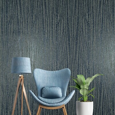 Zebra lines Mica Sparkle Vermiculite navy blue gray metallic Natural Wallpaper