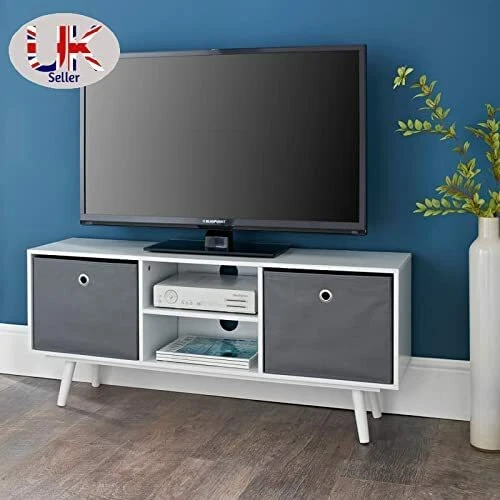 White tv stand with baskets outlet