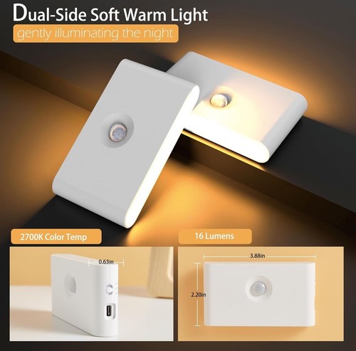 2 Pack Rechargeable Night Lights With Motion Sensor And Dusk To Dawn Sensor Warm - Picture 5 of 7