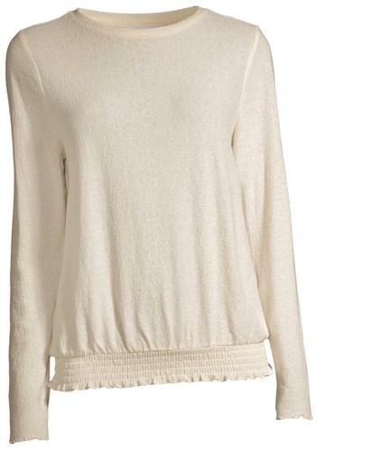 Time and Tru Women's Long Sleeve Lightweight Smocked Top Ivory Cream Size Small