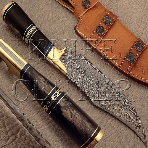 SCHÖNES SELTENES CUSTOM DAMAST JAGDMESSER | BOWIEMESSER | BULLENHORNGRIFF - Bild 1 von 11