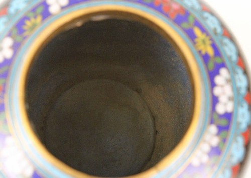 Antiguo/Vintage Chino Cloisonne 6" Negro Jengibre Tarro Dragón y Perla Llameante - Imagen 11 de 14