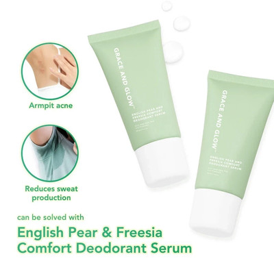 Grace and Glow English Pear Freesia Deodorant Serum Roll On for Pore Care X 2