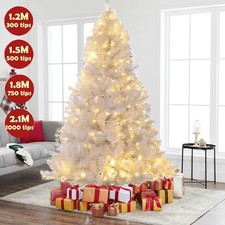 4ft 5ft 6ft 7ft White Christmas Tree with Warm Lights Home Holiday Store Indoor