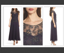 NEW Pisarro Nights Beaded Mesh Gown Color Eggplant Dress Size 2 P15