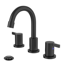 8 Inch 3-Hole Matte Black Widespread Bathroom Sink Faucet with Valve and Meta...