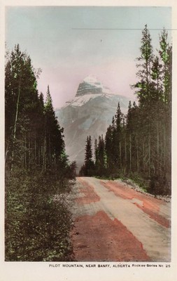 RPPC Pilot Mountain Banff Alberta Rockies Hand Colored Vintage Postcard
