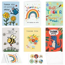 AhfuLife 6 Pcs Teacher Thank You Cards Multipack, 6 Foldable Cute Appreciatio...